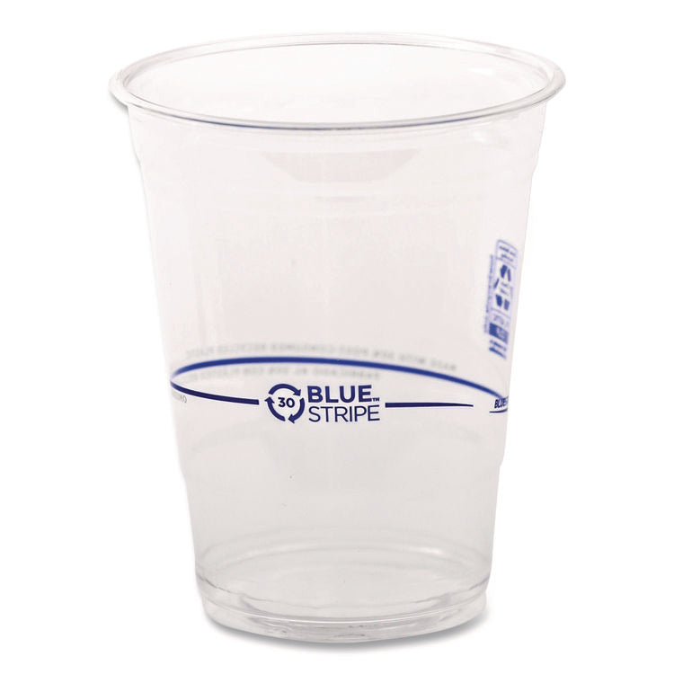 BlueStripe 25% Recycled Content Cold Cups, 16 oz, Plastic, Clear/Blue, 50/Pack, 20 Packs/Carton