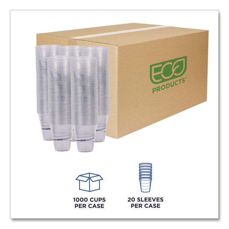 BlueStripe 25% Recycled Content Cold Cups, 12 oz, Plastic, Clear/Blue, 50/Pack, 20 Packs/Carton