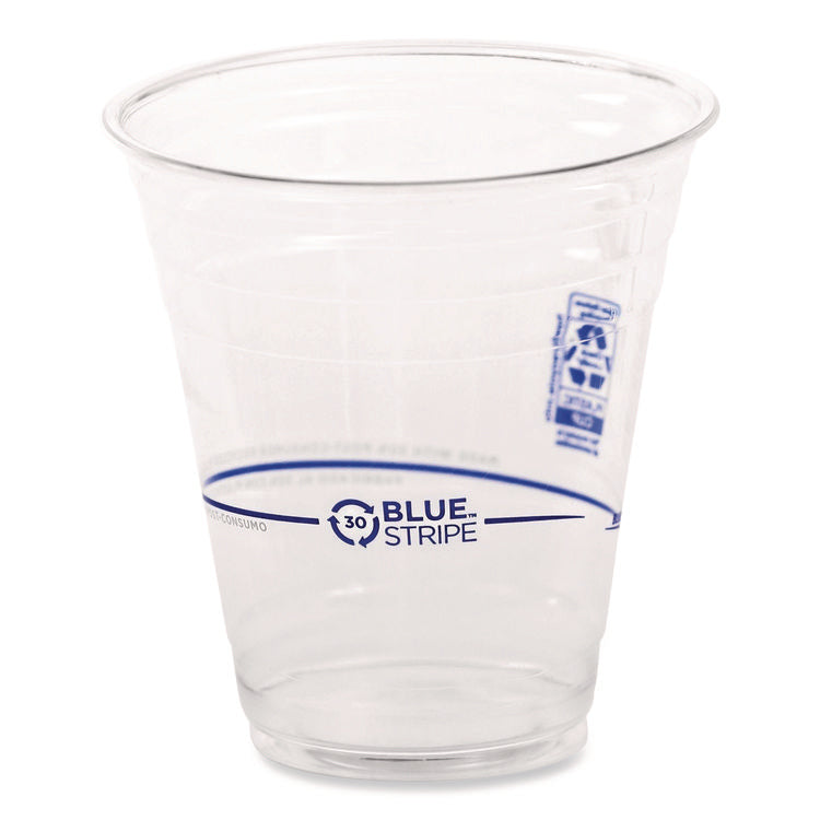 BlueStripe 25% Recycled Content Cold Cups, 12 oz, Plastic, Clear/Blue, 50/Pack, 20 Packs/Carton