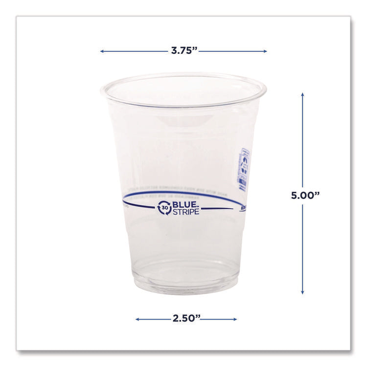 BlueStripe 25% Recycled Content Cold Cups, 16 oz, Plastic, Clear/Blue, 50/Pack, 20 Packs/Carton