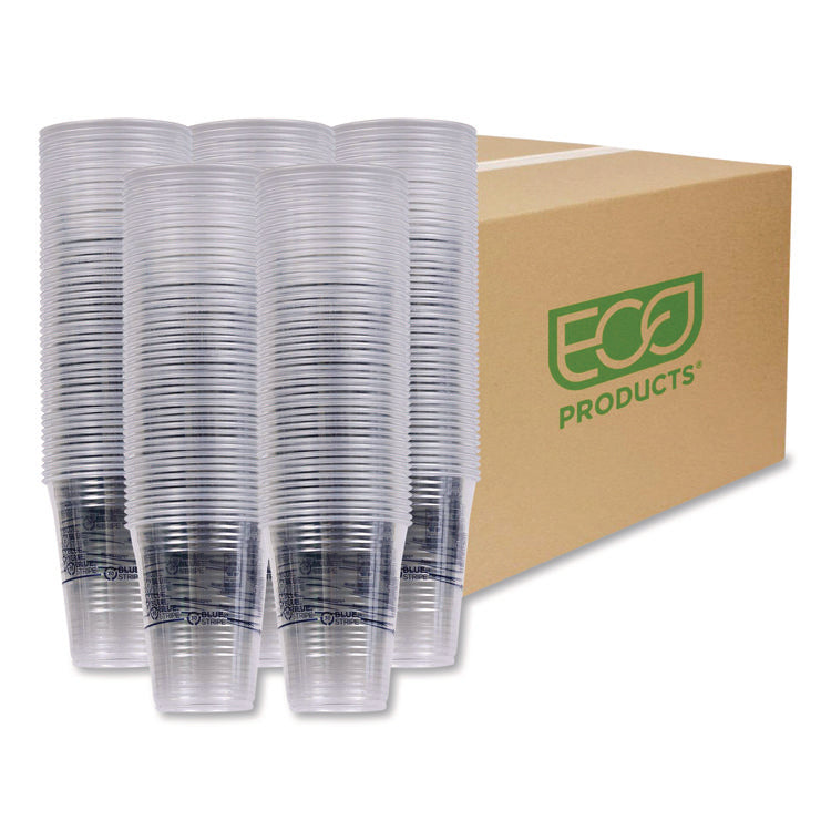 BlueStripe 25% Recycled Content Cold Cups, 16 oz, Plastic, Clear/Blue, 50/Pack, 20 Packs/Carton