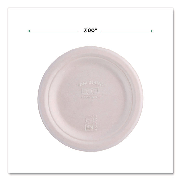 Vanguard Renewable And Compostable Sugarcane Plates, 7" Dia, White, 1,000/carton