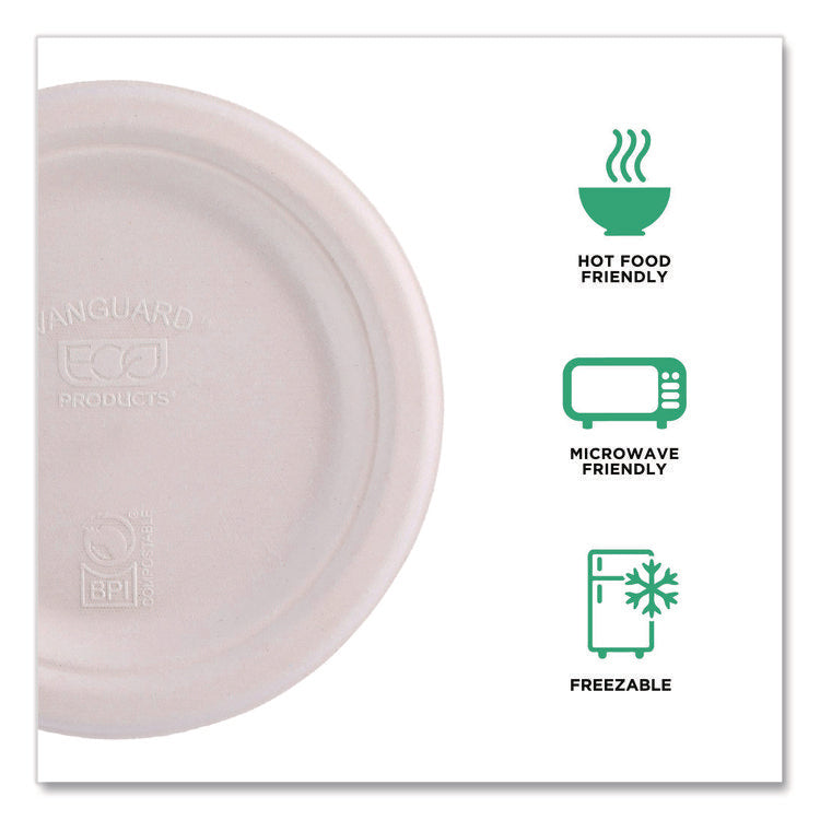 Vanguard Renewable And Compostable Sugarcane Plates, 7" Dia, White, 1,000/carton