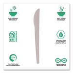 Plantware Compostable Cutlery, Knife, Plastic, Pearl White, 50/Pack, 20 Packs/Carton