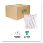 Plantware Compostable Cutlery, Knife, Plastic, Pearl White, 50/Pack, 20 Packs/Carton