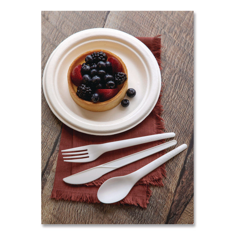Plantware Compostable Cutlery, Knife, Plastic, Pearl White, 50/Pack, 20 Packs/Carton