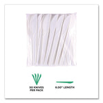 Plantware Compostable Cutlery, Knife, Plastic, Pearl White, 50/Pack, 20 Packs/Carton
