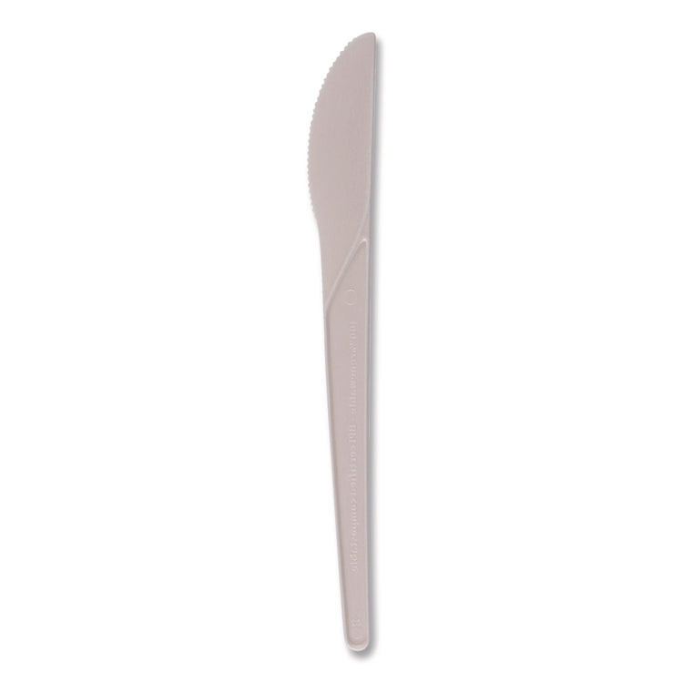 Plantware Compostable Cutlery, Knife, Plastic, Pearl White, 50/Pack, 20 Packs/Carton