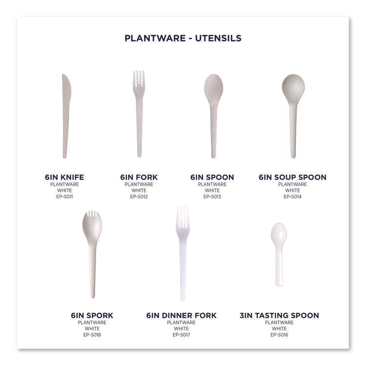 Plantware Compostable Cutlery, Knife, Plastic, Pearl White, 50/Pack, 20 Packs/Carton