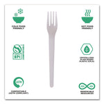 Plantware Compostable Cutlery, Fork, Plastic, Pearl White, 50/Pack, 20 Packs/Carton