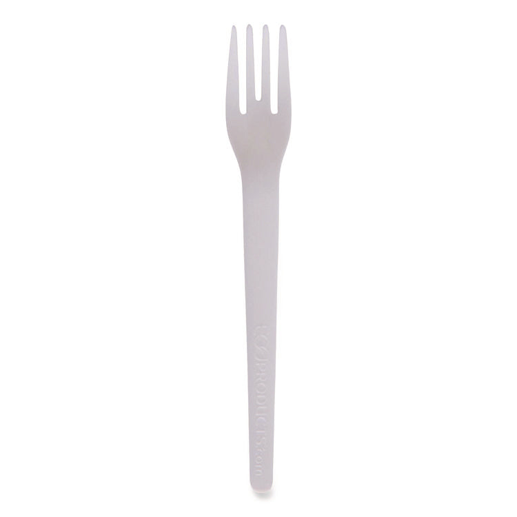 Plantware Compostable Cutlery, Fork, Plastic, Pearl White, 50/Pack, 20 Packs/Carton