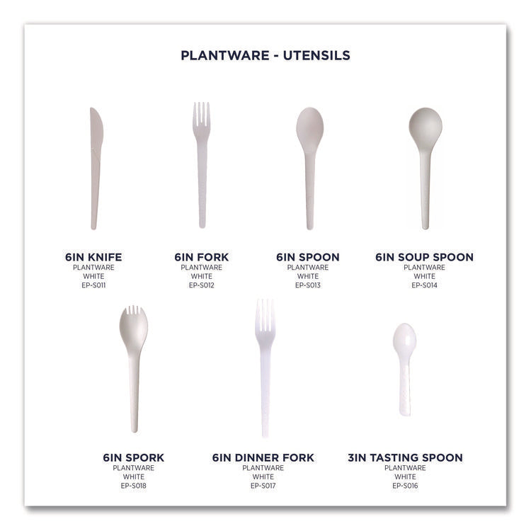 Plantware Compostable Cutlery, Fork, Plastic, Pearl White, 50/Pack, 20 Packs/Carton