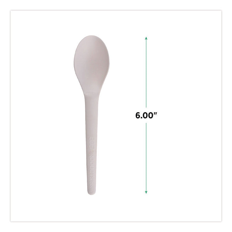 Plantware Compostable Cutlery, Spoon, Plastic, Pearl White, 50/Pack, 20 Pack/Carton