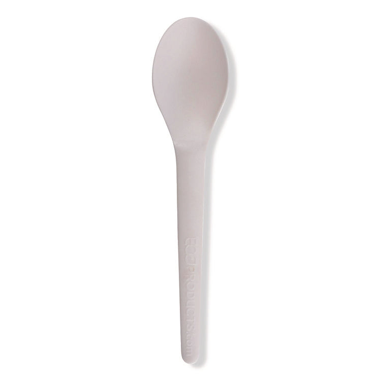 Plantware Compostable Cutlery, Spoon, Plastic, Pearl White, 50/Pack, 20 Pack/Carton