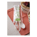 Plantware Compostable Cutlery Kit, Fork/Knife/Napkin/Spoon, Pearl White, 250 Kits/Carton