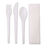 Plantware Compostable Cutlery Kit, Fork/Knife/Napkin/Spoon, Pearl White, 250 Kits/Carton