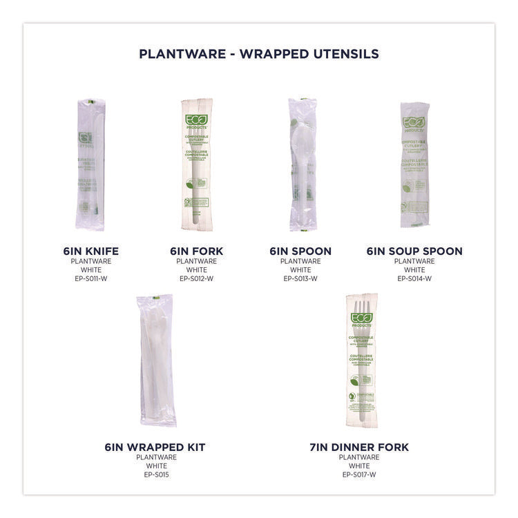Plantware Compostable Cutlery Kit, Fork/Knife/Napkin/Spoon, Pearl White, 250 Kits/Carton
