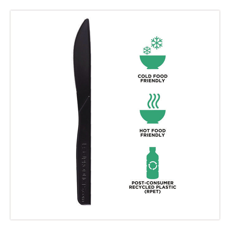 100% Recycled Content Cutlery, Knife, Plastic, Black, 50/Pack, 20 Packs/Carton