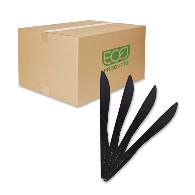 100% Recycled Content Cutlery, Knife, Plastic, Black, 50/Pack, 20 Packs/Carton