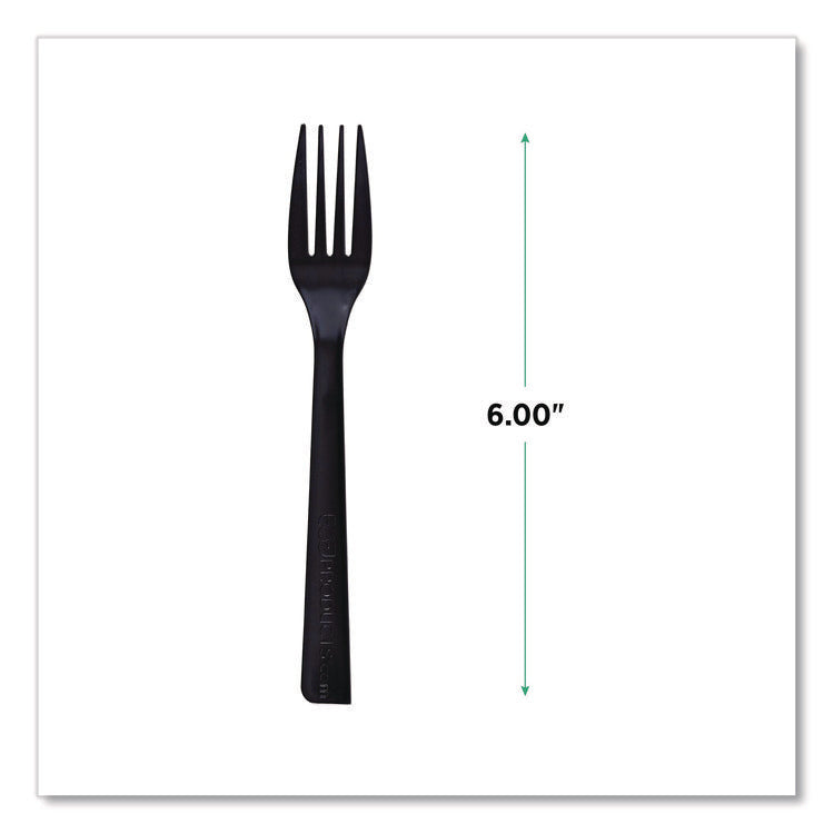 100% Recycled Content Cutlery, Fork, Plastic, Black, 50/Pack, 20 Packs/Carton