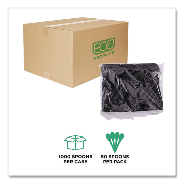 100% Recycled Content Cutlery, Spoon, Plastic, Black, 50/Pack, 20 Pack/Carton
