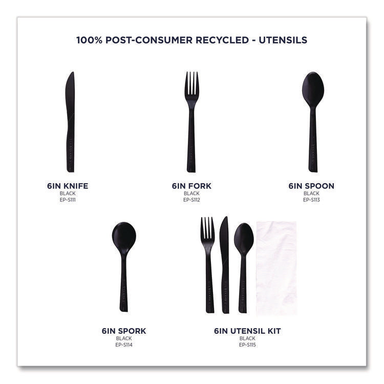 100% Recycled Content Cutlery, Spoon, Plastic, Black, 50/Pack, 20 Pack/Carton