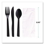 100% Recycled Content Cutlery Kit, Heavyweight Fork/Knife/Soup Spoon/Spoon, Plastic, Black, 250/Carton