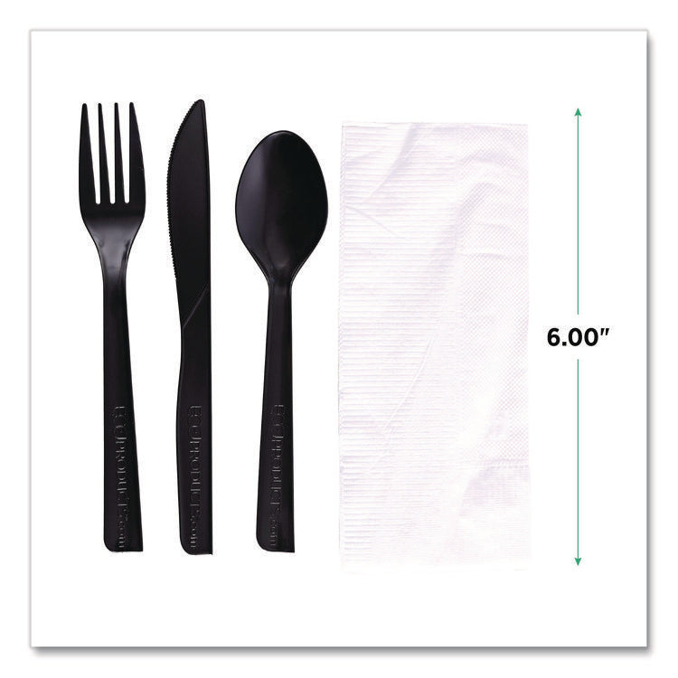 100% Recycled Content Cutlery Kit, Heavyweight Fork/Knife/Soup Spoon/Spoon, Plastic, Black, 250/Carton