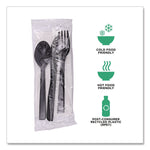 100% Recycled Content Cutlery Kit, Heavyweight Fork/Knife/Soup Spoon/Spoon, Plastic, Black, 250/Carton