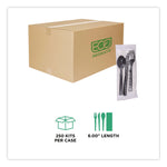 100% Recycled Content Cutlery Kit, Heavyweight Fork/Knife/Soup Spoon/Spoon, Plastic, Black, 250/Carton