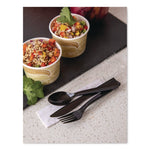 100% Recycled Content Cutlery Kit, Heavyweight Fork/Knife/Soup Spoon/Spoon, Plastic, Black, 250/Carton