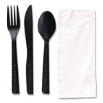 100% Recycled Content Cutlery Kit, Heavyweight Fork/Knife/Soup Spoon/Spoon, Plastic, Black, 250/Carton