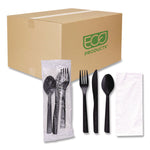 100% Recycled Content Cutlery Kit, Heavyweight Fork/Knife/Soup Spoon/Spoon, Plastic, Black, 250/Carton