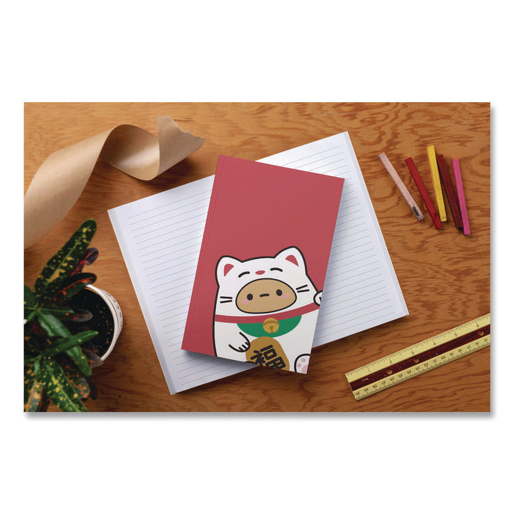 Smoko Tayto Lucky Cat Layflat Notebook, 1-Subject, Medium/College Rule, Red/White/Brown Cover, (72) 8 x 5 Sheets
