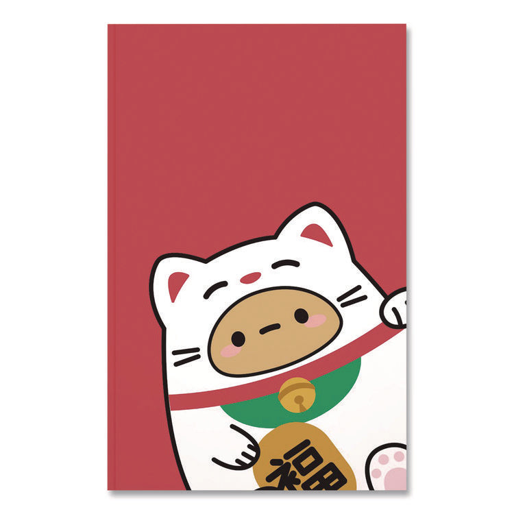 Smoko Tayto Lucky Cat Layflat Notebook, 1-Subject, Medium/College Rule, Red/White/Brown Cover, (72) 8 x 5 Sheets