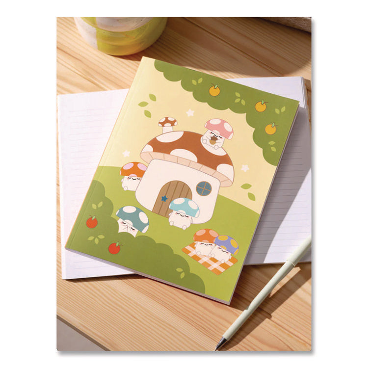 Smoko Mushroom Garden Layflat Notebook, 1-Subject, Medium/College Rule, Green/Tan/Red Cover, (72) 8 x 5 Sheets