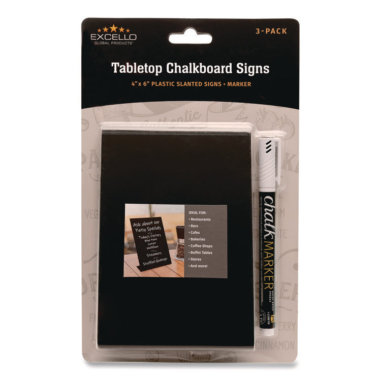 Tabletop Chalkboard Signs, Black Surface, 4 x 6, 3/Pack