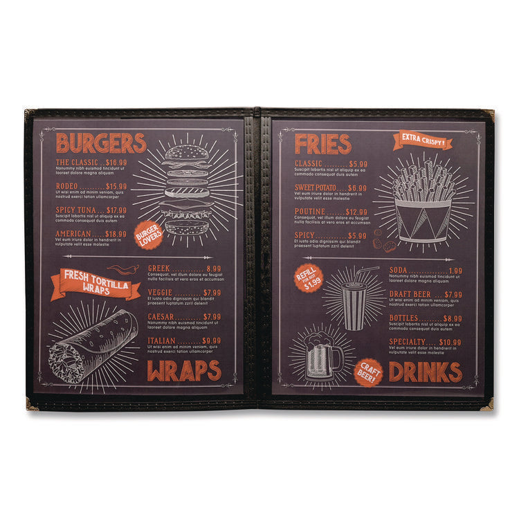 Menu Holder For 8.5 x 11 Menus, Portrait Orientation, 4-View, 9.6 x 12 Holder, Clear/Black/Silver, 10/Pack