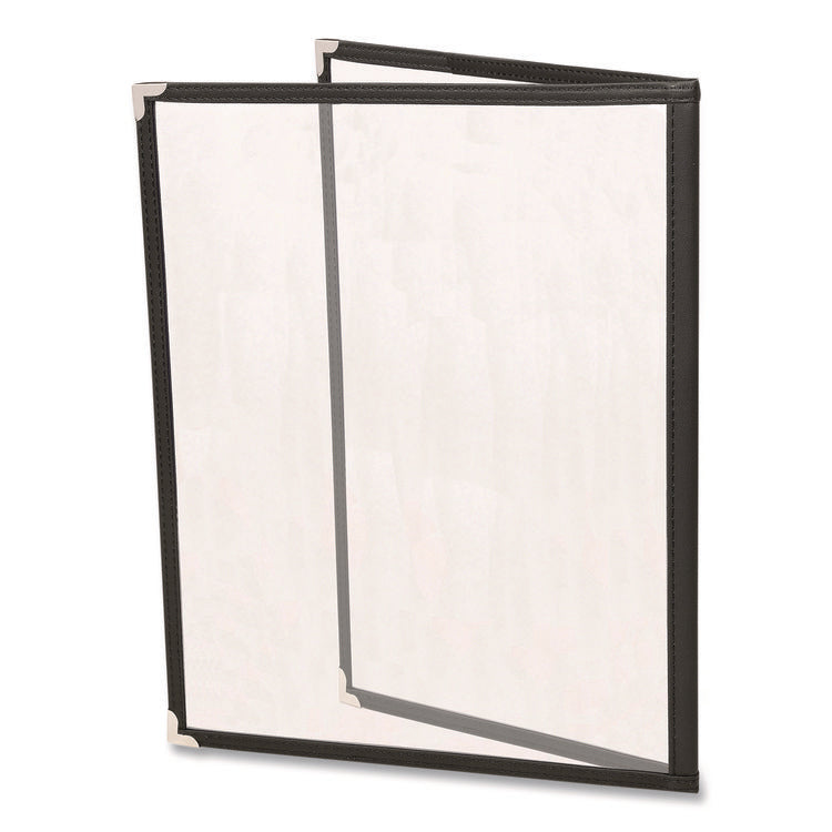 Menu Holder For 8.5 x 11 Menus, Portrait Orientation, 4-View, 9.6 x 12 Holder, Clear/Black/Silver, 10/Pack