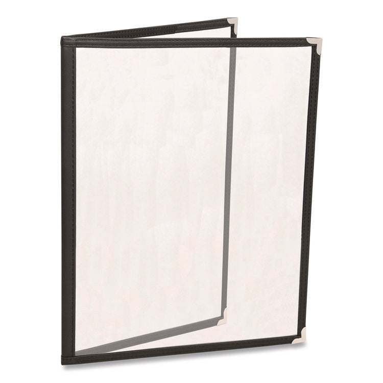 Menu Holder For 8.5 x 11 Menus, Portrait Orientation, 4-View, 9.6 x 12 Holder, Clear/Black/Silver, 10/Pack