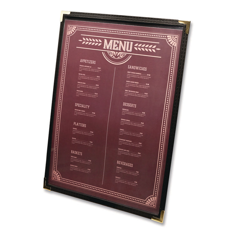 Menu Holder For 8.5 x 11 Menus, Portrait Orientation, 9.3 x 11.9 Holder, Clear/Black/Gold