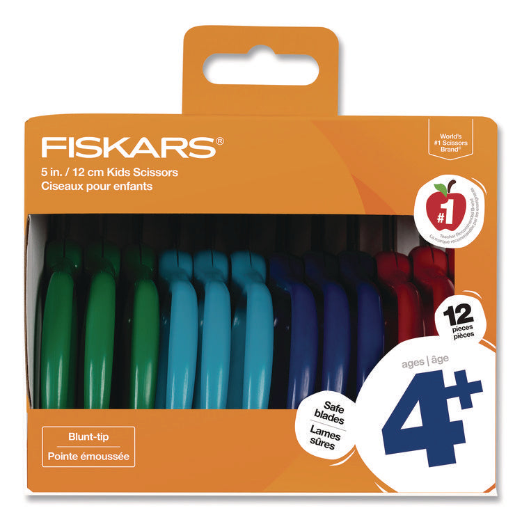 Kids Scissors Classpack, 5" Long, Straight Assorted Handle Colors, 12/Pack