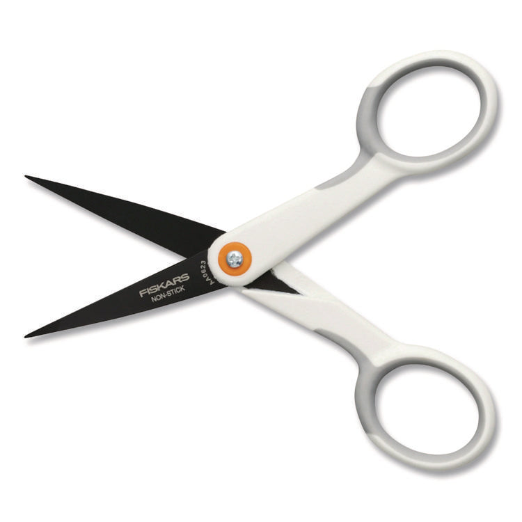 SoftGrip Nonstick Scissors, 5" Long, Straight White/Gray Handle