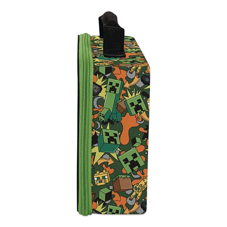 Minecraft Soft Lunch Box, 9.5" x 3.75" x 7.5", Green/Orange/Gray