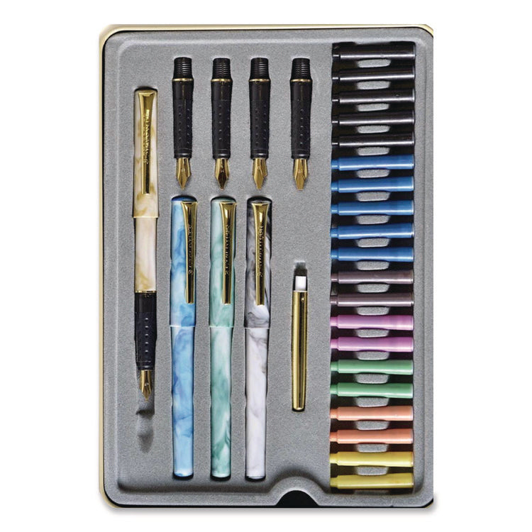 Master the Art of Calligraphy Fountain Pen Set, 33 Pieces, (5) Nib Sizes, (7) Ink Colors, (4) Barrel Colors