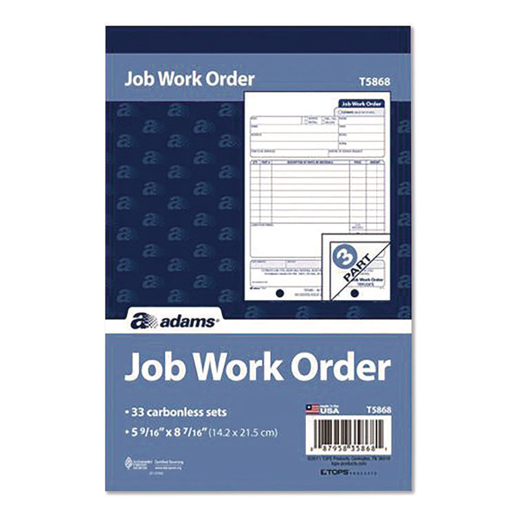 Multipart Job Work Order Pad, Three-Part Carbonless, 5.56 x 7.94, 33 Forms Total