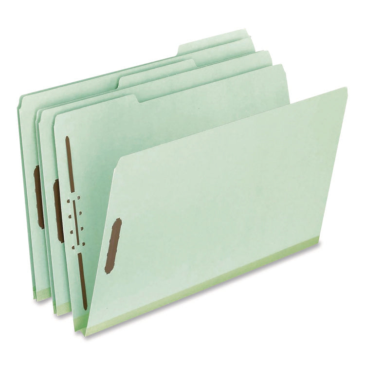 Colored Pressboard Top Tab Fastener Folders, 1" Expansion, 2 Fasteners, Legal Size, Light Green Exterior, 25/Box