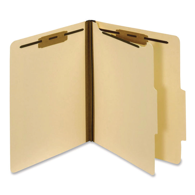 Manila Top Tab Classification Folders, 1.75" Expansion, 1 Divider, 4 Fasteners, Letter Size, Manila Exterior, 10/Box