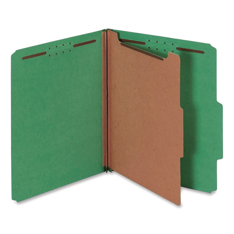 Colored Pressboard Top Tab Classification Folders, 1.75" Expansion, 1 Divider, 4 Fasteners, Letter Size, Dark Green, 10/Box