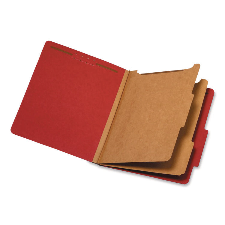 Colored Pressboard Top Tab Classification Folders, 2.5" Expansion, 2 Dividers, 6 Fasteners, Letter Size, Bright Red, 10/Box